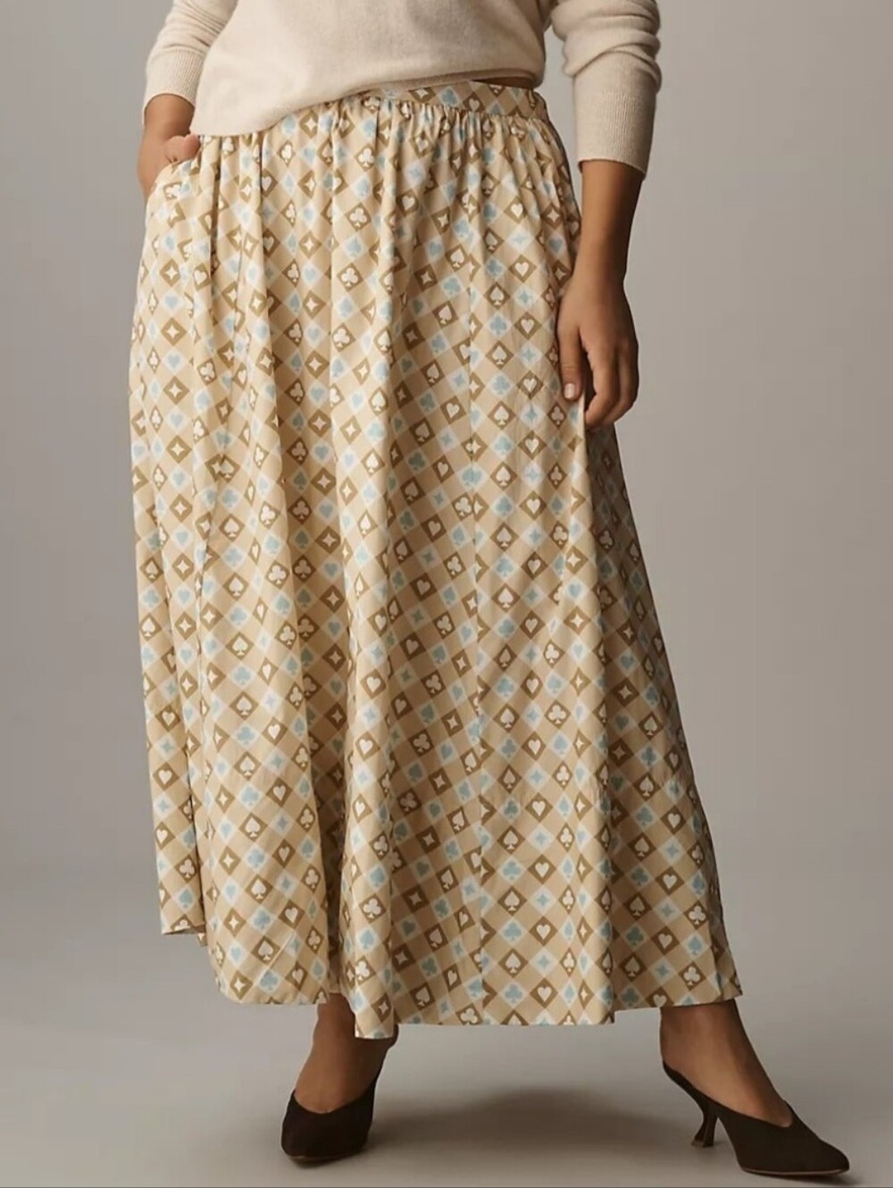 Anthropologie Maeve Jacie Poplin Printed Maxi Skirt Preppy Retro